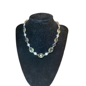 Vintage Anne Klein Silver Tone Bead Faceted Necklace